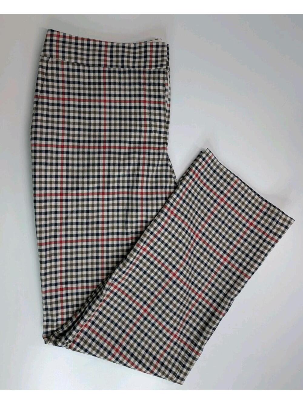 Liz Claiborne New York Jackie Plaid Dress Pants Womens 12 Navy Red Tan Gingham